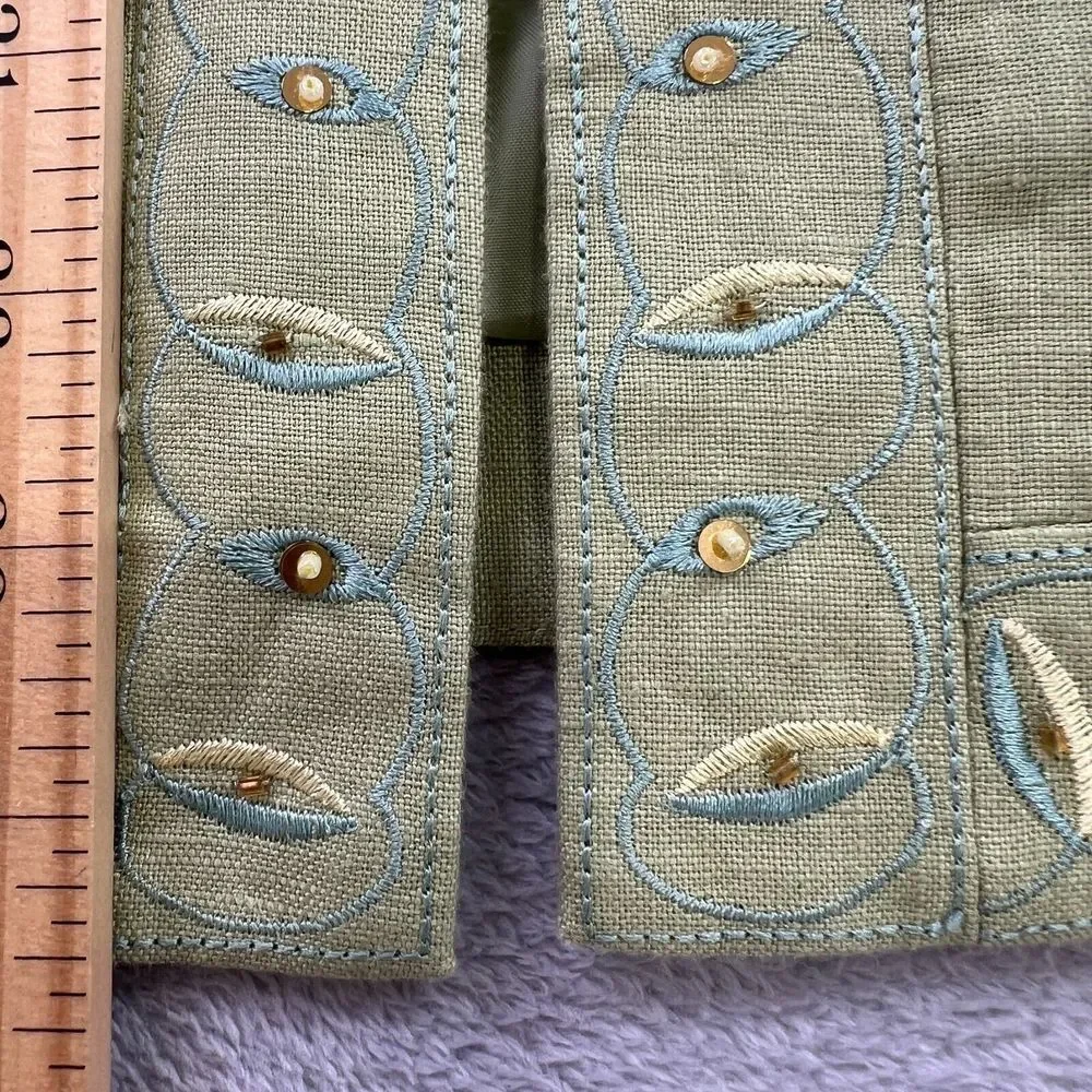 Dressbarn Blazer Womens 14 Sage‎ Green Linen Floral Embroideries Career Business